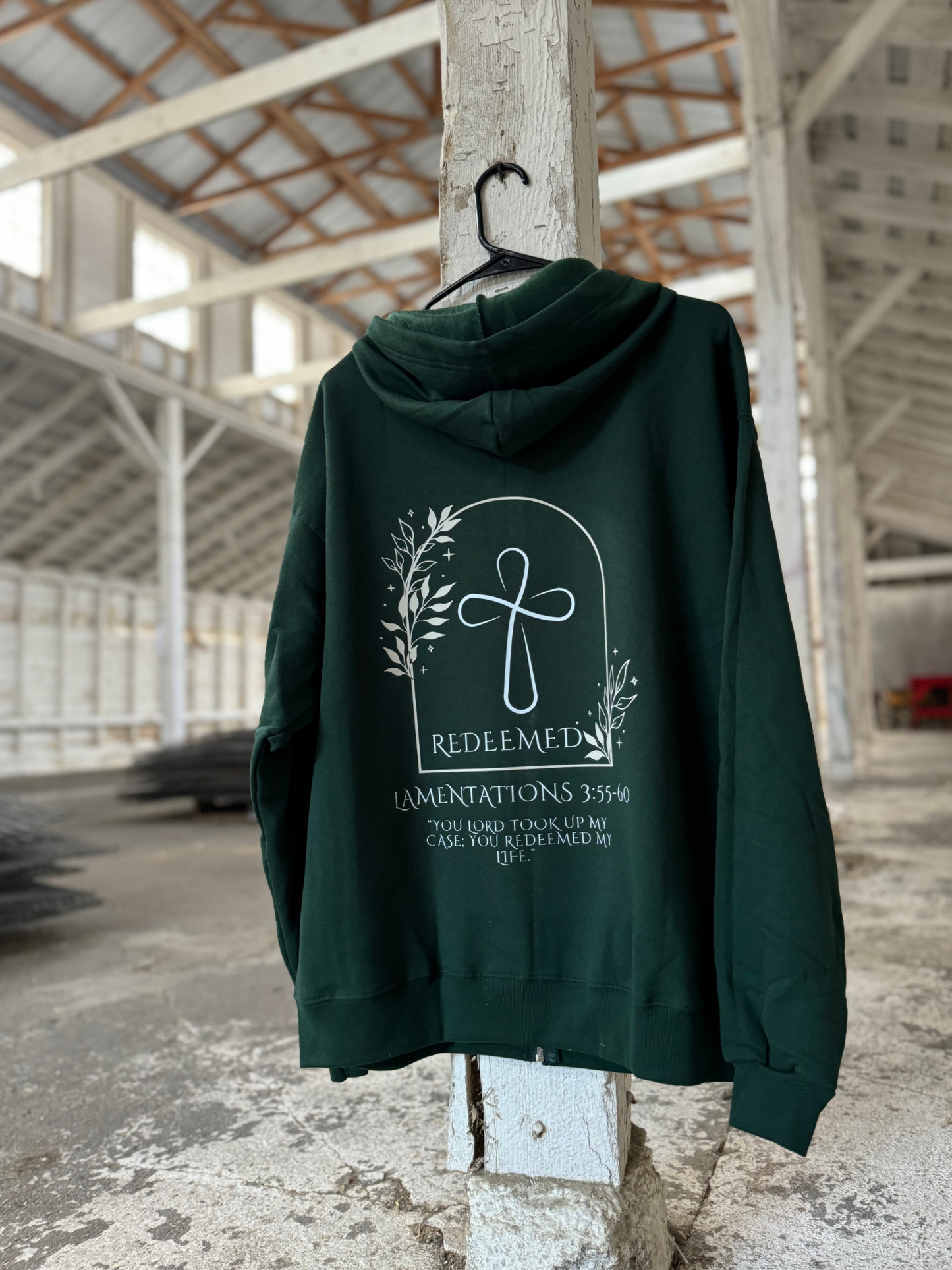 Lamentations 3:55-60 Redeemed Forest Green Zip-up