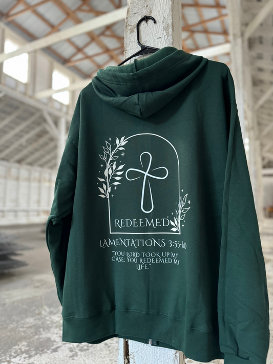 Lamentations 3:55-60 Redeemed Forest Green Zip-up